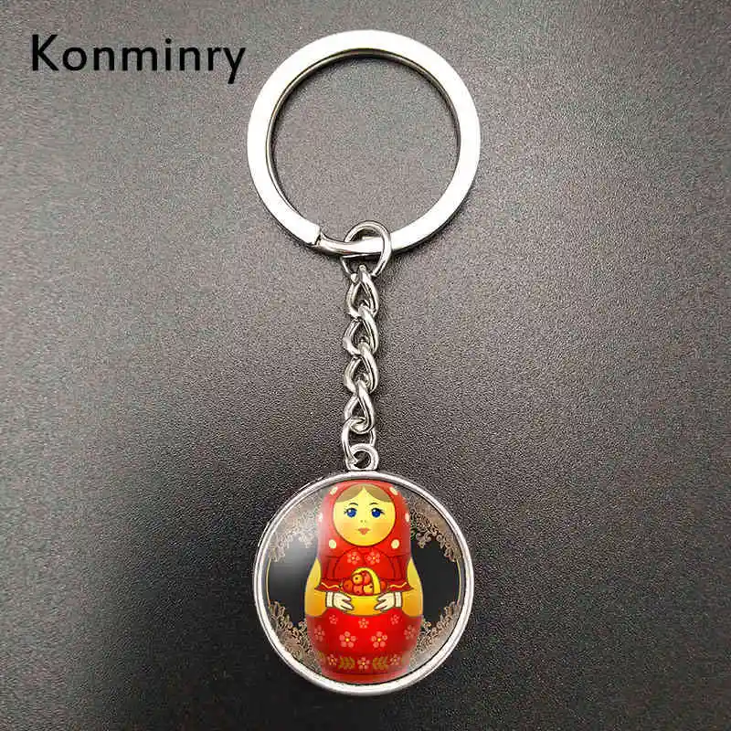 Konminry традиционная русская кукла картина стеклянный кабошон брелок для ключей