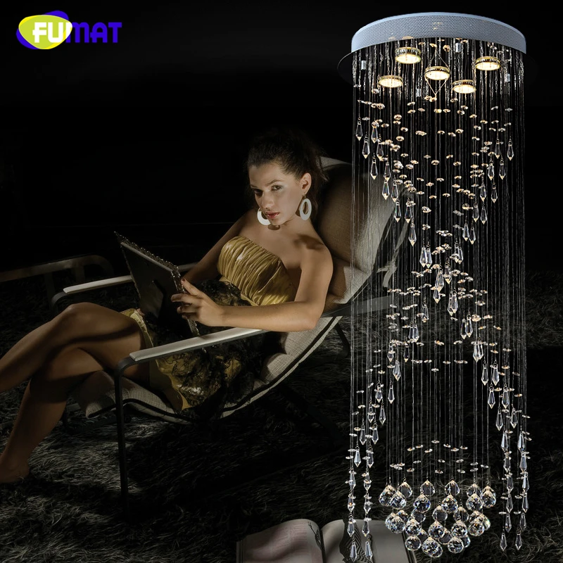 値段 Fumat高級スパイラル階段クリスタルシャンデリア円形ledヴィラのリビングルーム長い照明現代の簡潔なクリスタルシャンデリア