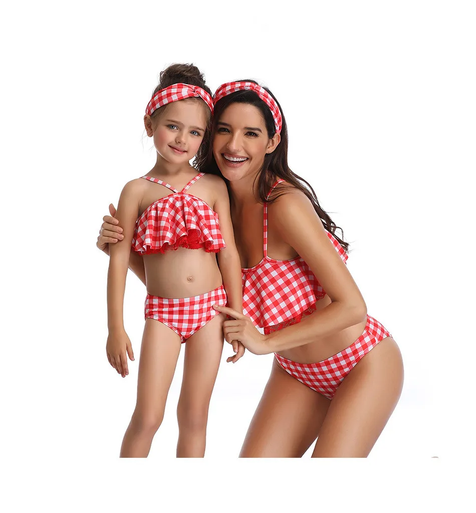 Подходящие купальники для мамы и дочки бикини одинаковые комплекты maillot de bain fille