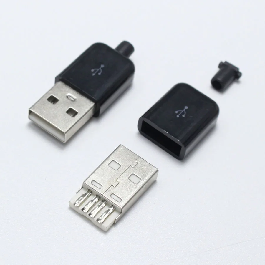 100 комплектов тип A штекер USB 4 контактный разъем с белым черным пластиковым