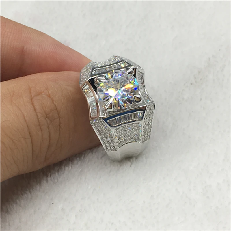 Твердое 18 K 750Au 1ct Белое золото Moissanite алмаз мужское кольцо D Цвет VVS с национальным сертификатом