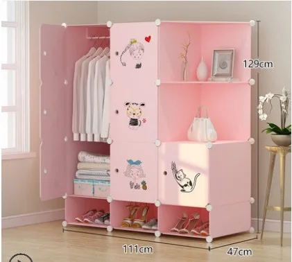 Розовый DIY простой шкаф для одежды в сборе для домашнего общежития Тканевый шкаф пластиковый складной шкаф для хранения детской одежды шкаф для хранения - Цвет: Розовый