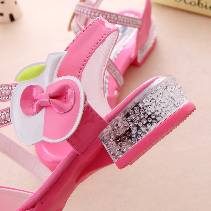 

Sweet Bow Rhinestone Baby Girl Sandals Princess PU Fashion Shoe Kids Sandals Summer Children Beach Shoes Sandalias Nina TX212