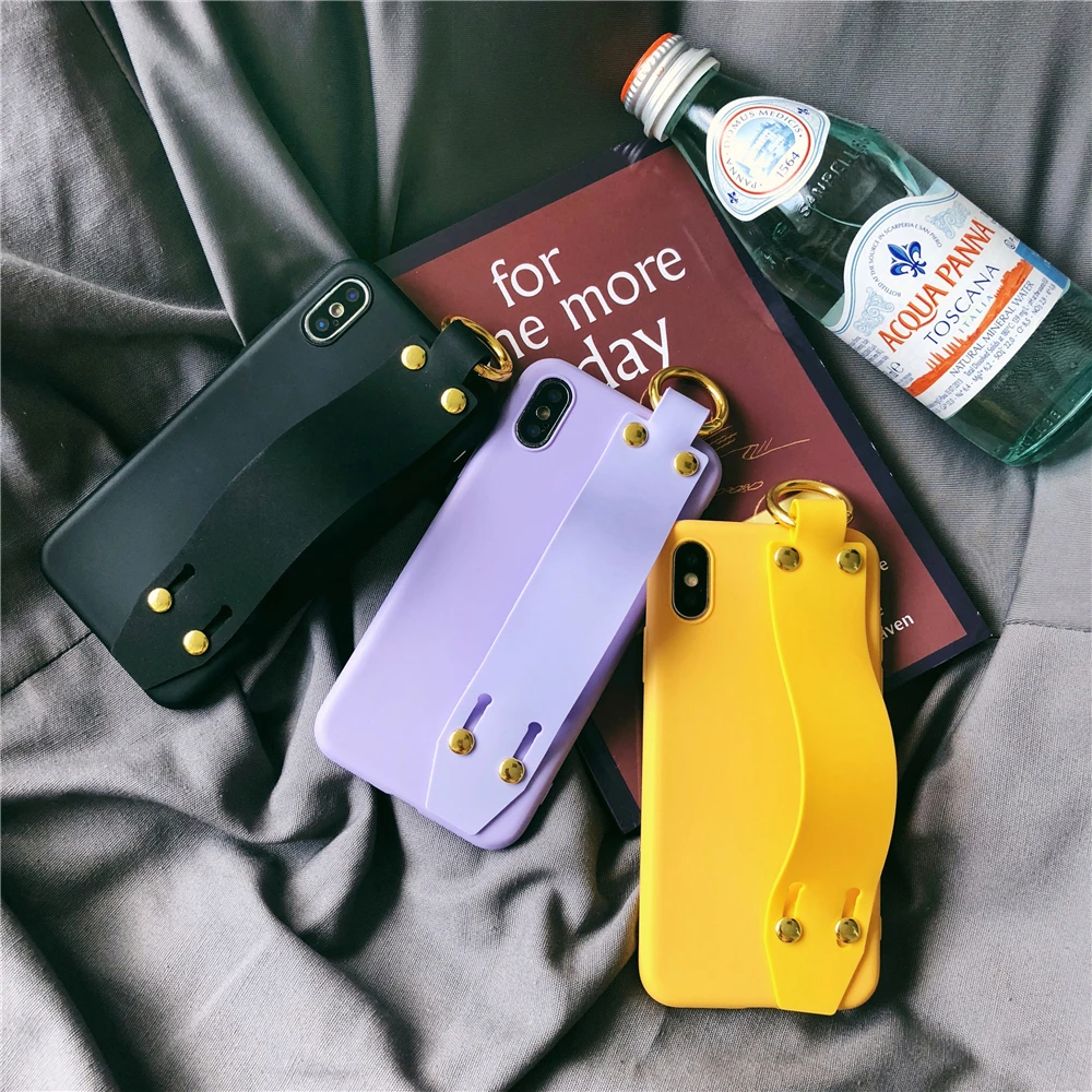Wrist Strap Phone Cases For iPhone 7 Popular Pure Color Case 6 6S 8 Plus X Matte Soft TPU Silicone Back Covers |