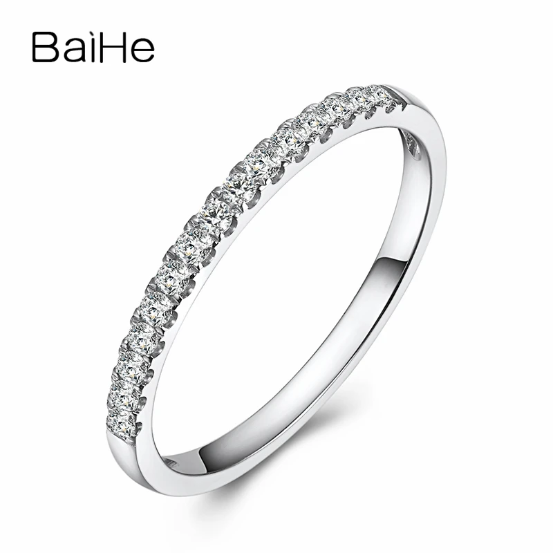 BAIHE Твердые 18K Белое Золото 0.15CT H/SI круглой огранки природных бриллиантов