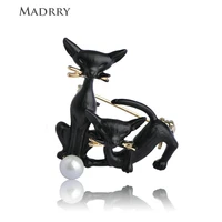 madrry lovely double cat brooches enamel simulated pearl jewelry women kids coat dress collar scarf pins daily accessories gifts