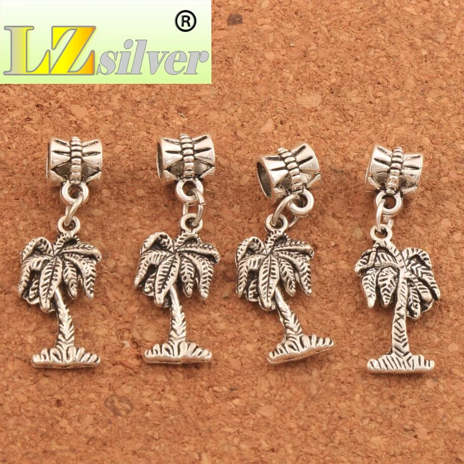 

High Tropical Coconut Trees Charm Beads 32.2x11.2mm 100PCS zinc alloy Fit European Bracelets Jewelry DIY B1614