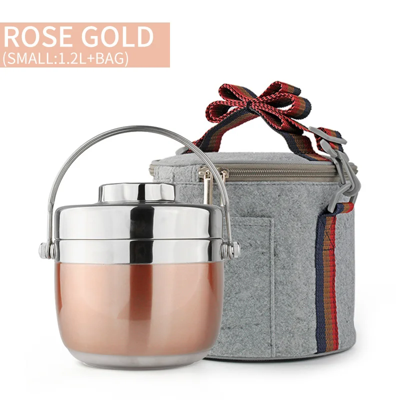 Small Gold And Bag LANSKYWARE японский тепловой Ланч-бокс для детей для пикника кемпинга портативный из нержавеющей стали Bento box фрукты еда контейнер для хранения - Color: Small Gold And Bag