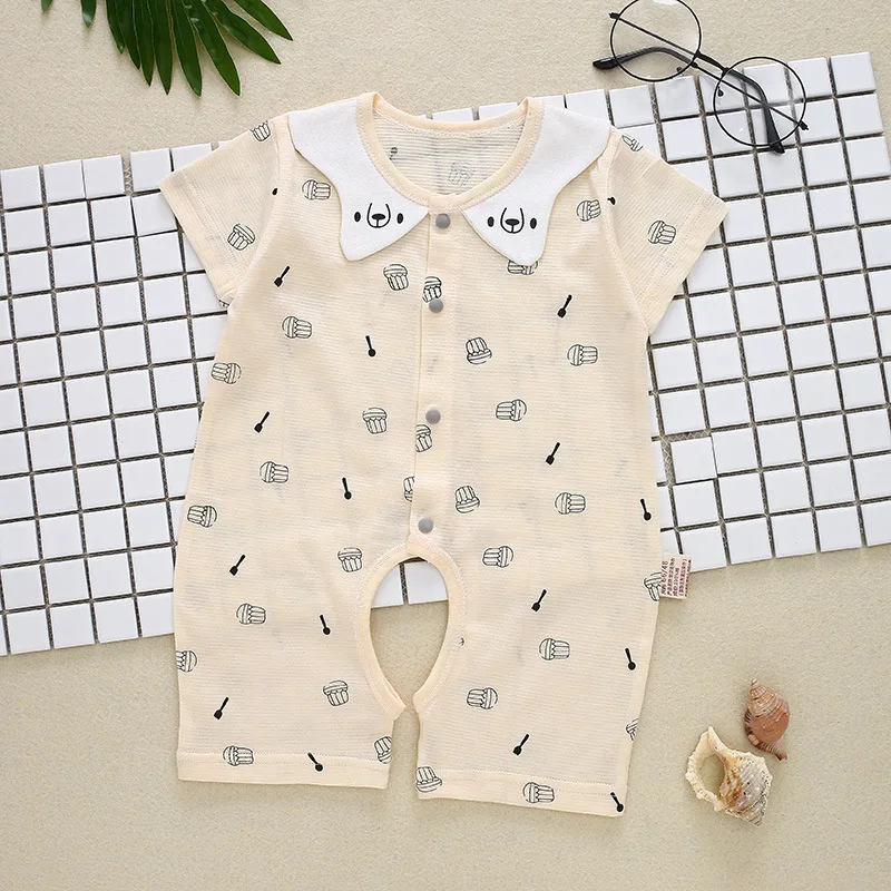 

Baby cotton short sleeve jumpsuit Baby sweat-absorbent breathable romper Baby cool home service Baby cartoon pattern jumpsuit