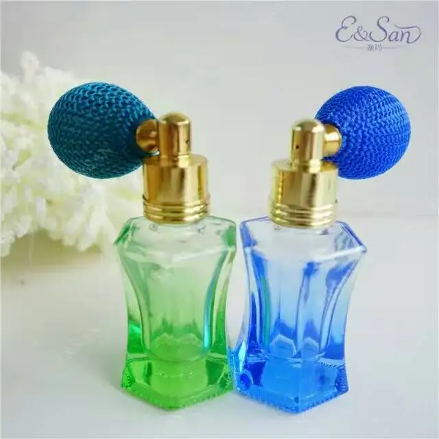 

wholesale PQ43-8ML six sides colored glass perfume bottle portable airbag sprayer bottle 100pcs/lot
