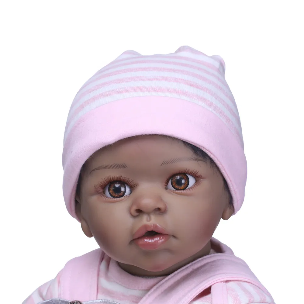 

22inch black skin silicone handmade Vinyl Reborn Baby Dolls for Children Girls Best Birthday Doll Gift to Baby Kids toys