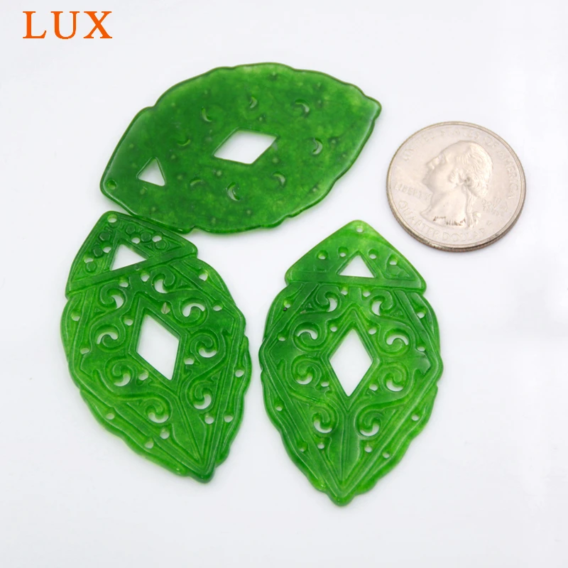 LUX eyes shape triangle rhumbus hollowed out hand carved green jades slice gem stone pendant for jewelry making