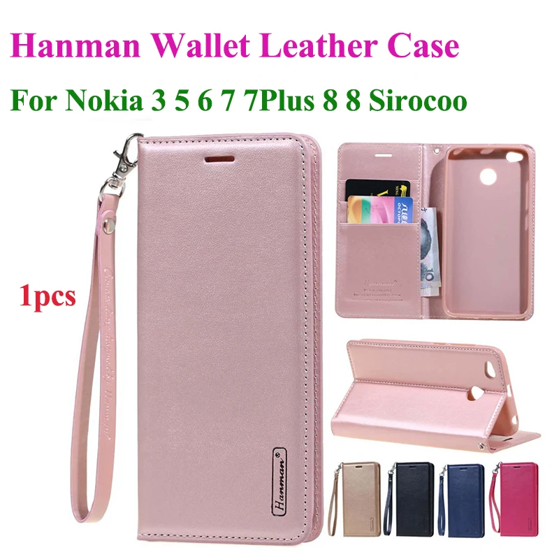 Кожаный флип чехол Hanman для Nokia 3 5 6 7 Plus 8 Sirocco Hang Rope Series из натуральной кожи с