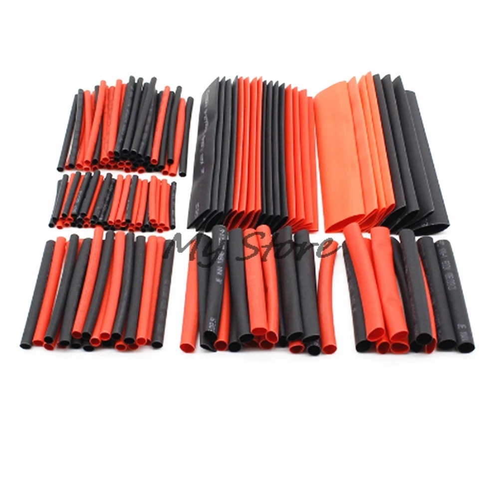 150 PCS Black And Red 2:1 Assortment Heat Shrink Tubing Tube Car Cable Sleeving Wrap Wire Kit 7.28m | Sleeves