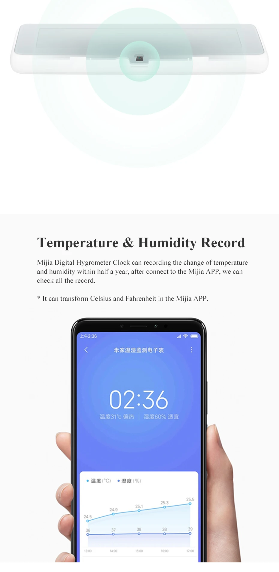 Xiaomi Mijia BT4.0 Wireless Smart Electric Digital clock Indoor&Outdoor Hygrometer Thermometer LCD Temperature Measuring Tools