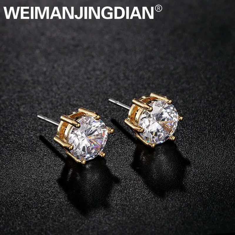 stud - gold WEIMANJINGDIAN Новое поступление Искрящиеся 8 мм круглой огранки кубического циркония CZ винт клип серьги для женщин - Окраска металла: stud - gold