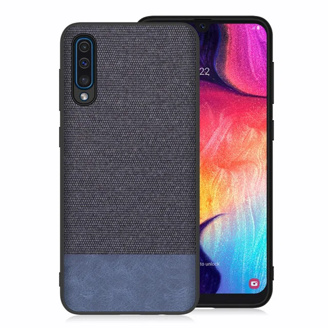Blue with Blue PU Для samsung A50 чехол TPU кромка из плотной ткани на заднюю панель матерчатая ткань крышка для samsung Galaxy A10 A20 A30 A40 A50 A60 A70 чехол для телефона - Цвет: Blue with Blue PU