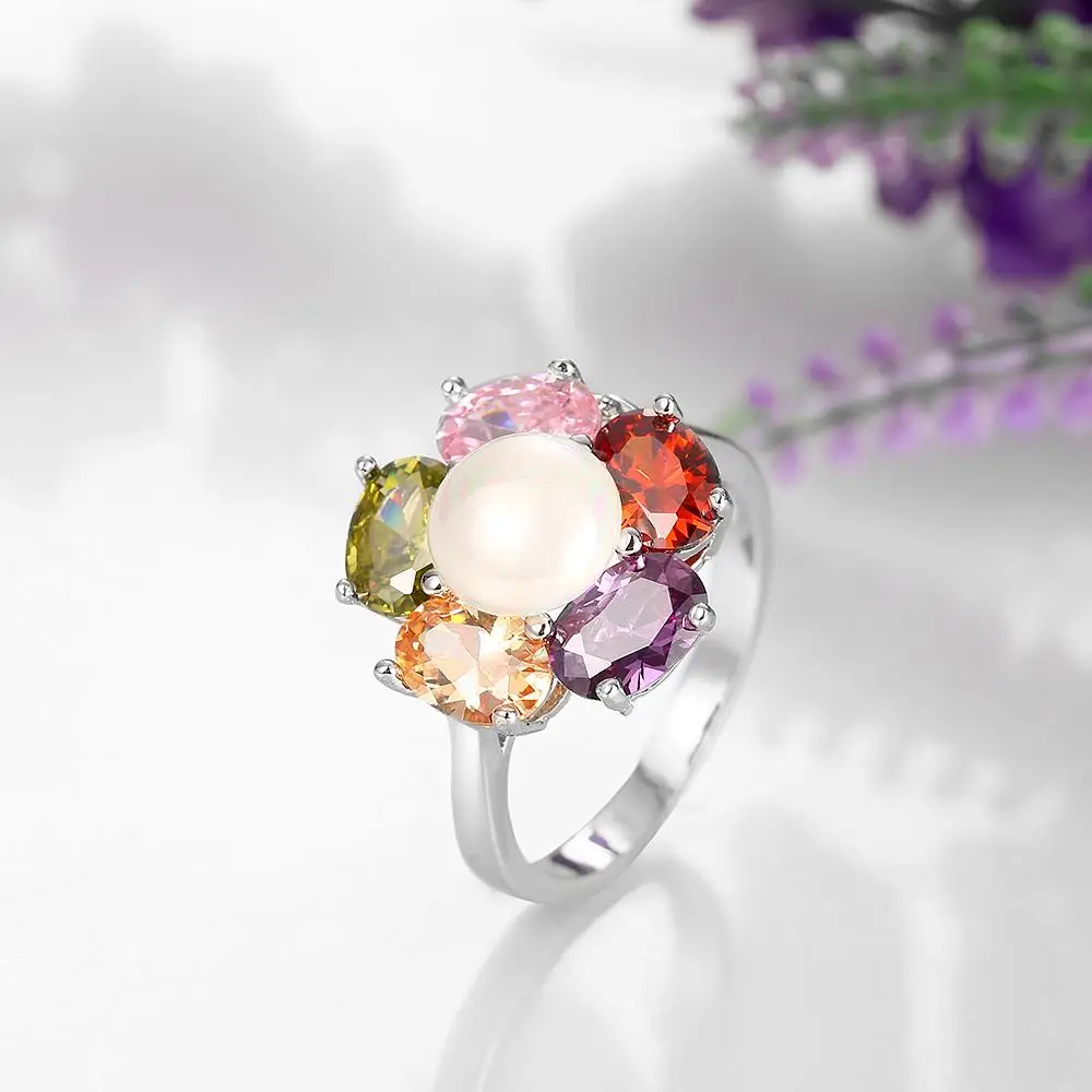 AINUOSHI роскошное кольцо с цветком разноцветное 3.75ct Sona имитация жемчуга