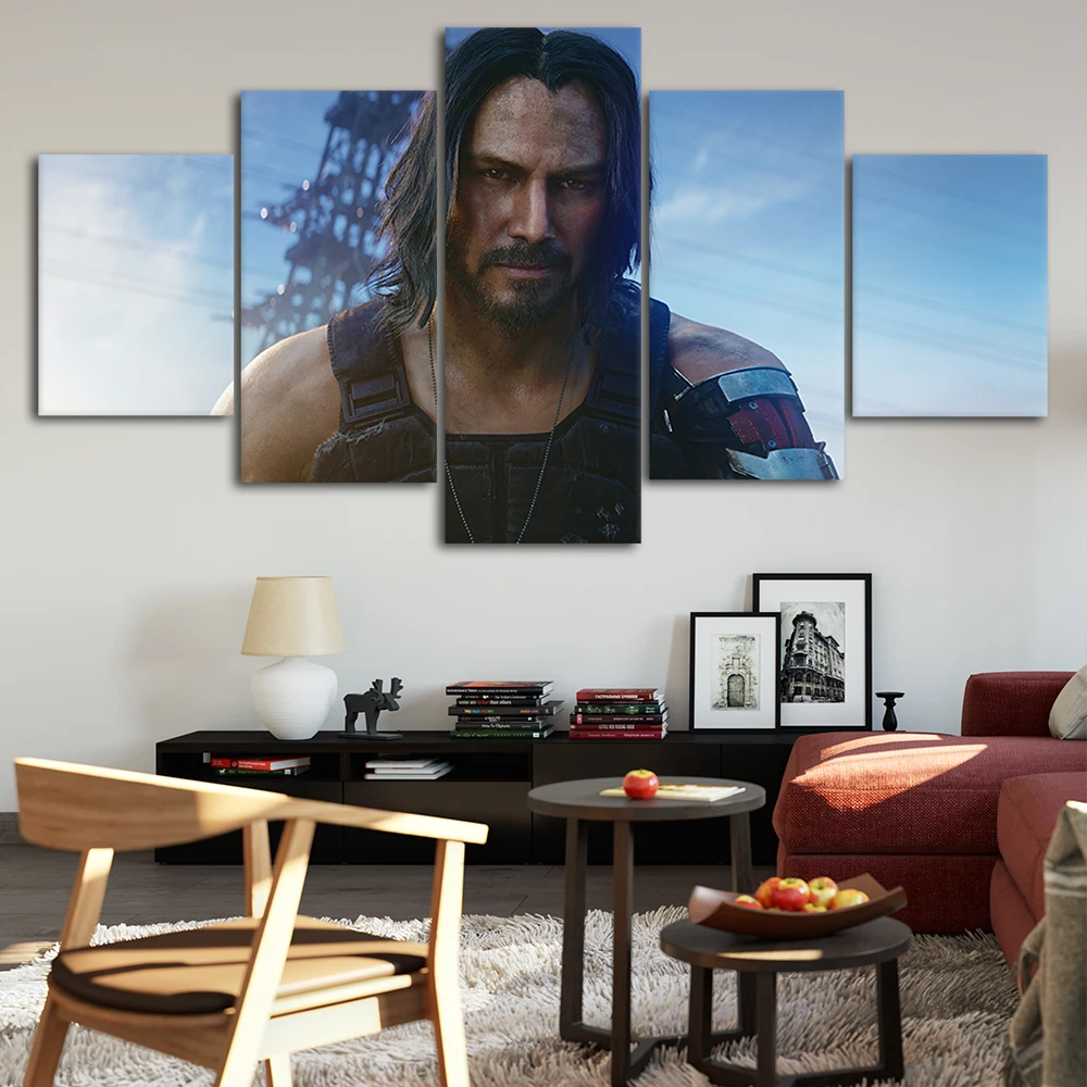 Cyberpunk 2077 Keanu Ривз Холст Плакаты украшения для дома стены искусства рамки 5 шт.