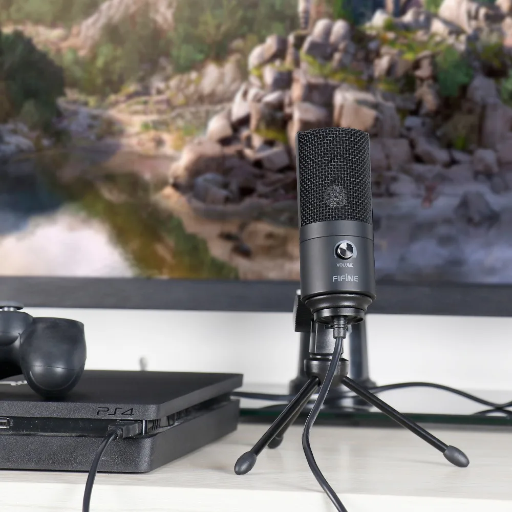 Fifine USB конденсаторный игровой микрофон для ноутбука Windows Studio Запись встроенная звуковая карта