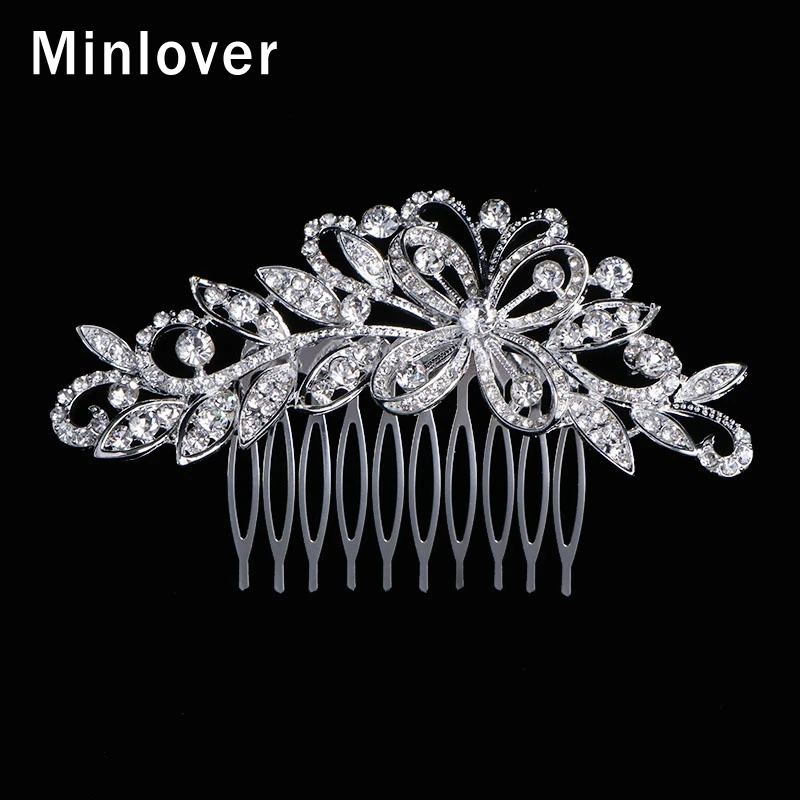 Minlover стразы серебряного цвета бабочка свадебные расчески для волос женщин лист
