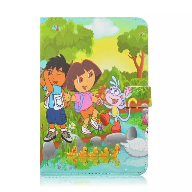 Hot sell Dora the Explorer Cartoon Style PU Leather Flipstand with blue soft back Case Covers Free shipping For ipad 2/3/4 |