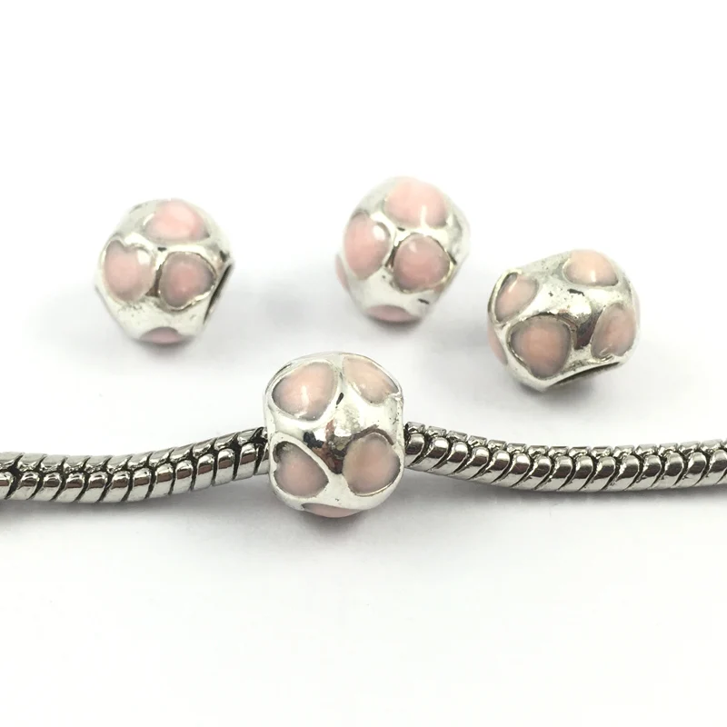 5 шт./лот красочные бусины из сплава с большими отверстиями в форме сердца