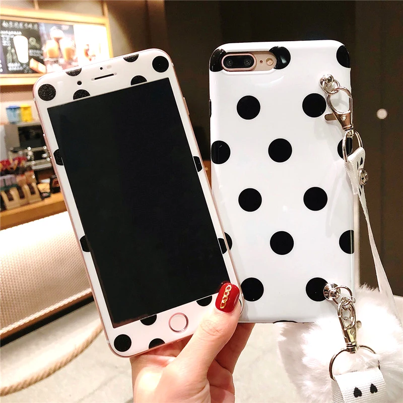 Чехол в горошек для iphone 8 8plus + чехол из закаленного стекла iPhone X Xs 7 7plus 6 6S 6sP Fudas