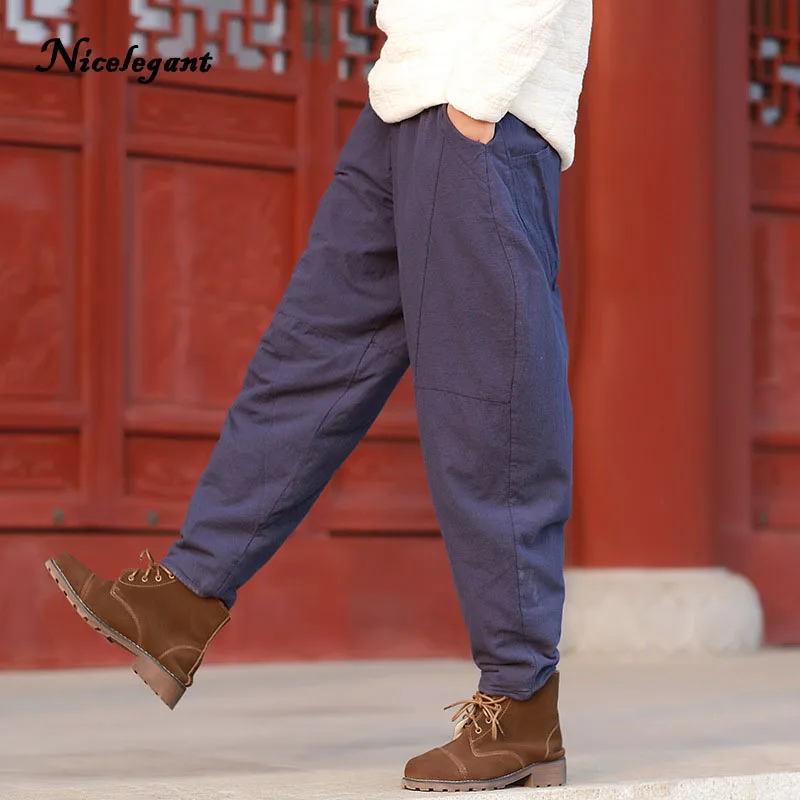Осень 2018 толстые штаны Для женщин держать сращены Новинка зимы теплые свободные