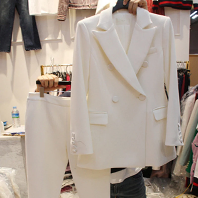

Women's spring fashion Slim double-breasted suit suit female temperament small suit jacket nine pants suit was thin two-piece