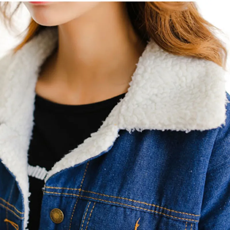2017 Женское зимнее джинсовое шерстяное пальто плотные джинсы овечья шерсть