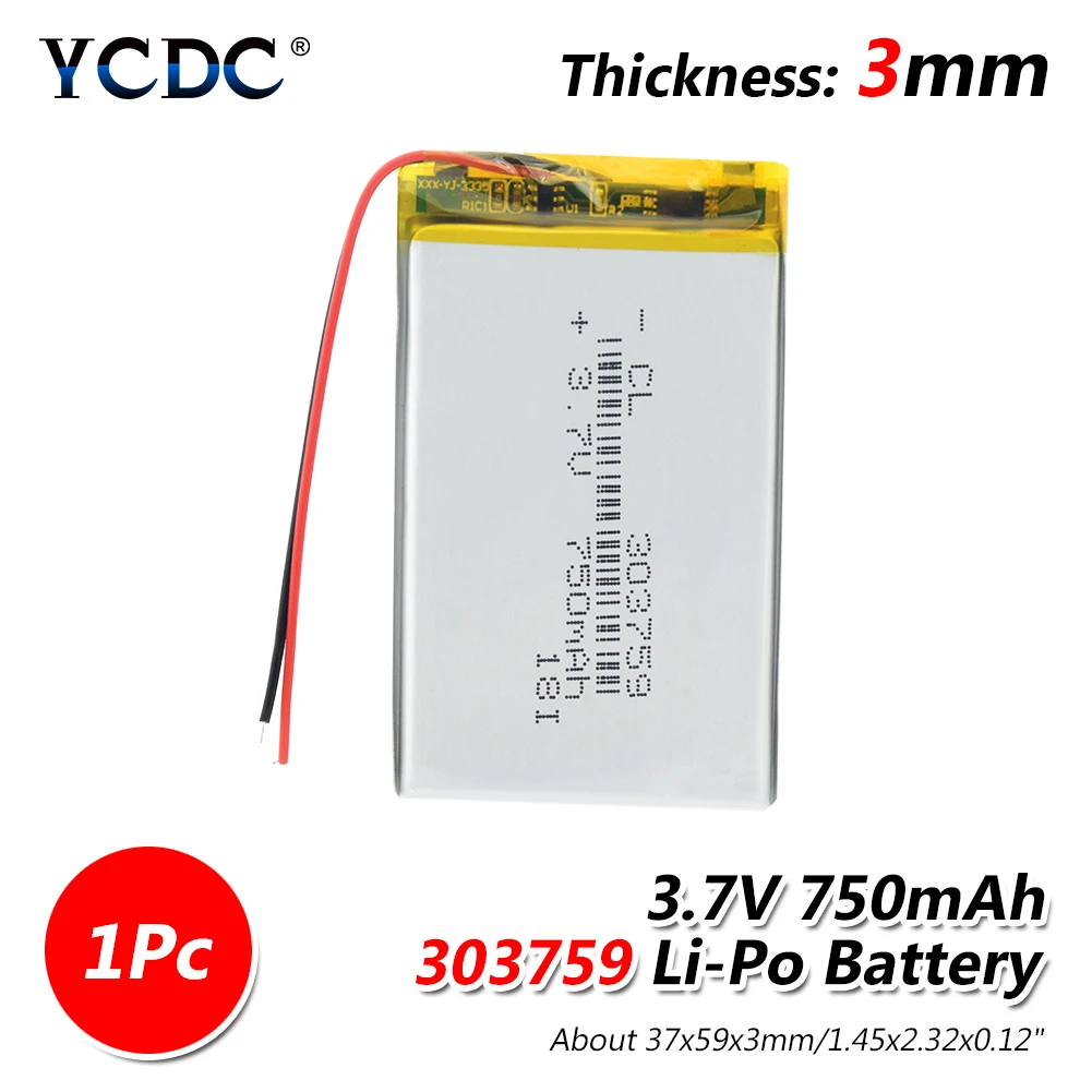 1/2/4 шт. 303759 3,7 V 750 мА/ч, Перезаряжаемые Li-Po Батарея 3,7 V Напряжение литий-ионный полимерный Дополнительный внешний аккумулятор, Батарея с PCM доска долгий срок службы - Цвет: 1 piece