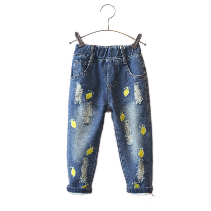 Новинка 2019 детские джинсы брюки для девочек с вышивкой дырками женская одежда |