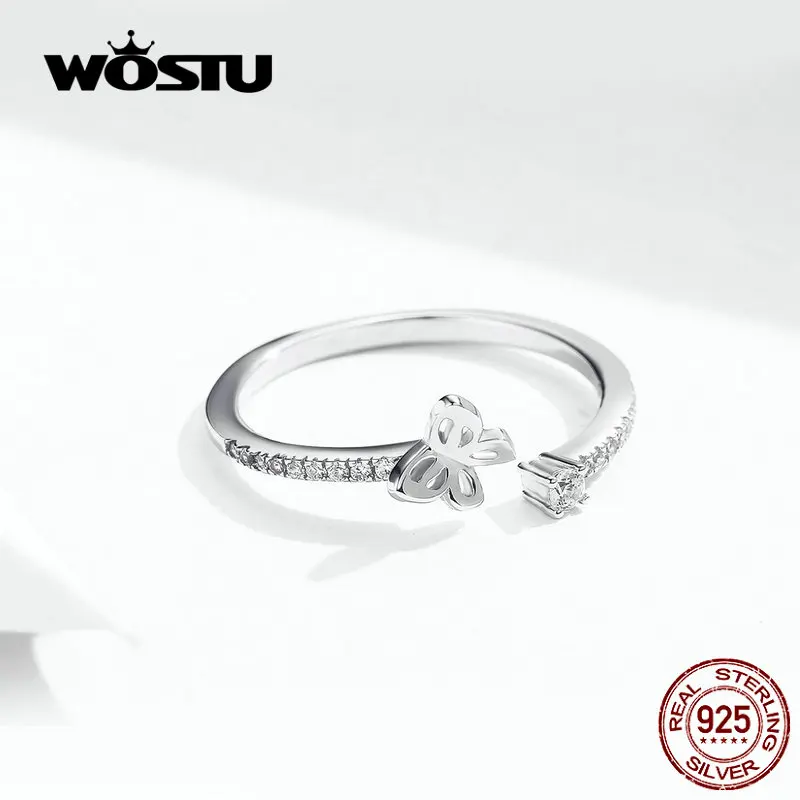 WOSTU Classic Opening Butterfly Rings Authentic 925 Sterling Silver Adjustable CZ For Women Making Jewelry DXR550 | Украшения и