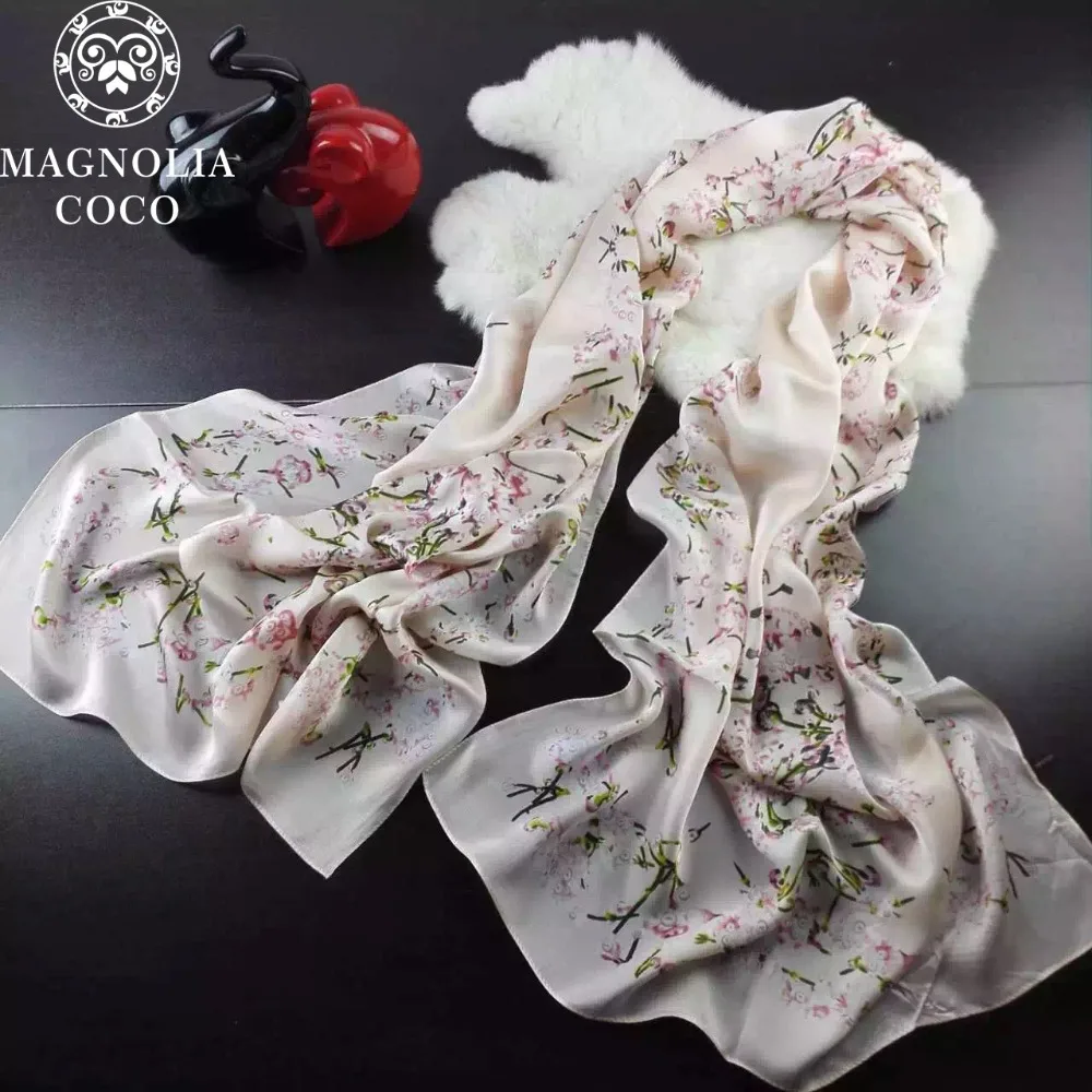 Роскошный Новый 100% шелковый шарф MAGNOLIA весенний и осенний женский с вишневым