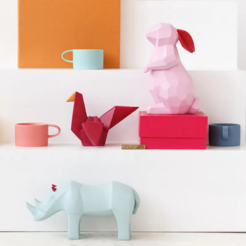 

Nordic Elegant Gray Tone Geometric Origami Resin Animal Thousand Paper Crane Rhinoceros Rabbit Home Living Room Decoration M1985