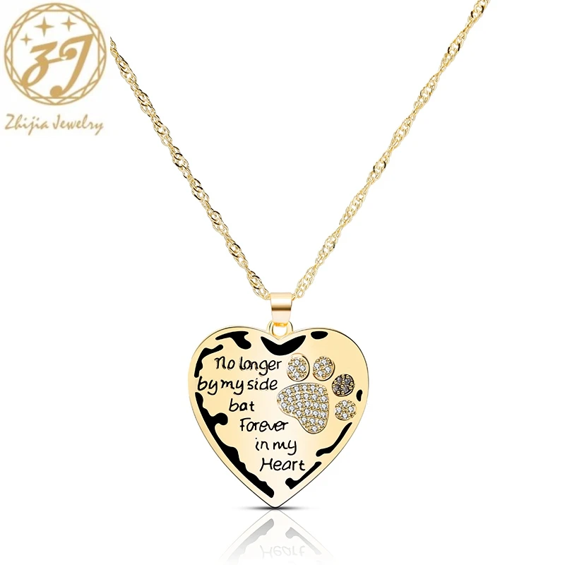 

Zhijia crystal zircon heart shape pendant no longer by my side always in my heart jewelry for women gifts