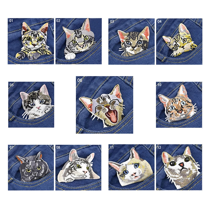 Карманы различных видов одежды с вышивкой в виде кота нашивки креативные вышитые