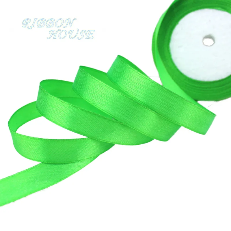 Bright Green 25 ярдов/рулон) 1/"(12 мм) односторонняя Свадебная атласная лента украшение подарок рождественские ленты - Цвет: Bright Green