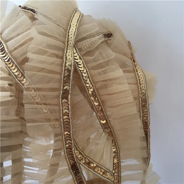 10 ярдов/партия кружевная плиссированная юбка в складку с золотыми блестками