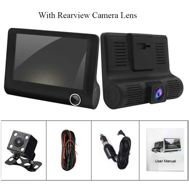 Three Lens TOSPRA 4,0 дюймов Автомобильный видеорегистратор 3 камеры Full HD 1080P двойной объектив заднего вида видеокамера рекордер Авто регистратор с ночным видением видеорегистратор - Название цвета: Three Lens