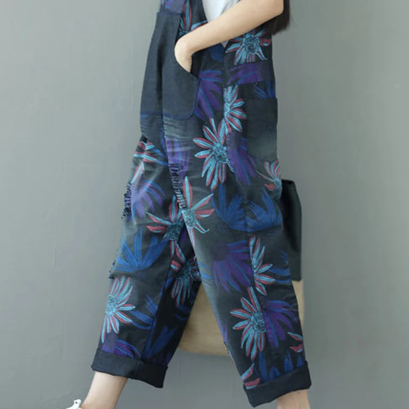 Модные повседневные джинсовые комбинезоны с дырками женские свободные