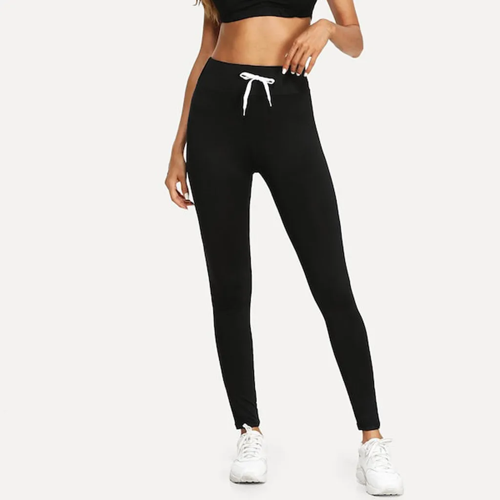 JAYCOSIN женские леггинсы с эластичным поясом и завязками, леггинсы для фитнеса, женские спортивные Леггинсы с карманами, узкие брюки, брюки, 19JUN12