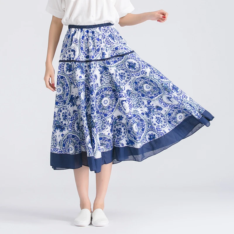 GOPLUS Fashion Autumn boho floral Print Skirt Women High Waist plus size befree Beach Maxi Casual Vintag long female | Женская одежда