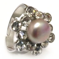 8 9 10mm natural lavender button pearl cubic zirconia flower adjustable ring