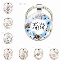 bible verse quote keychain religious inspirational letter jewelry glass cabochon silver plated metal keyring gifts for christian
