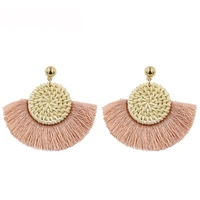 strathspey pink tassel earrings for women handmade wicker rattan earring vintage long fringe earring bohemian jewelry 2019