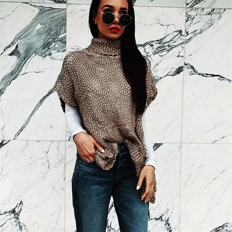 Рукав &quotлетучая мышь&quot Сплит вязаный свитер Для женщин бренд бежевый