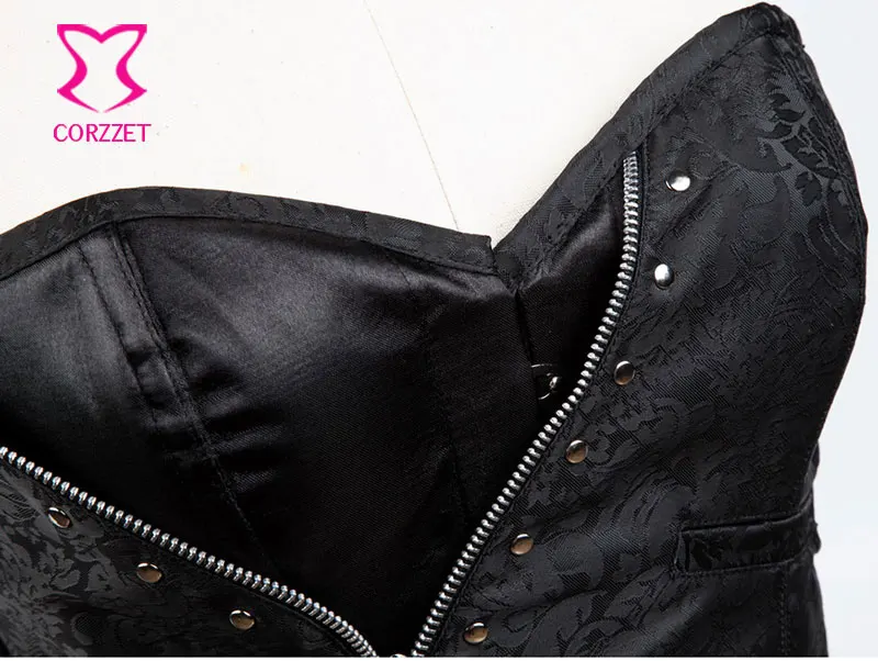 Black Zipper Sexy Corpetes E Espartilhos Gothic Corset Overbust Steampunk Corsets Steel Boned Waist Slimming Burlesque Costumes | Женская