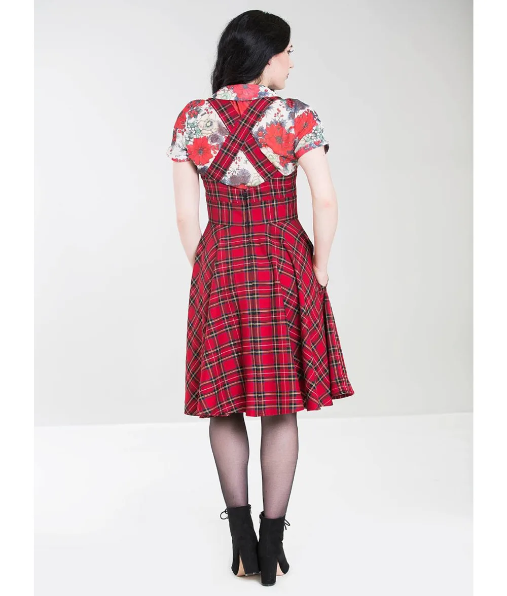 30-зимние женские винтажные 40s Peebles Pinafore Шотландка платье в красном рокабилли pinup brace Свинг платья размера плюс vestidos